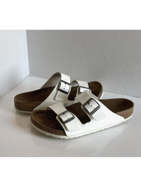 Birkenstock Arizona Birko-Flor Unisex Sandal White Leather Two Strap EU 42/US 11
